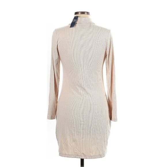 Abercrombie & Fitch NWT Beige Ruched Button Long Sleeve Mini Dress Size MP - Picture 2 of 10
